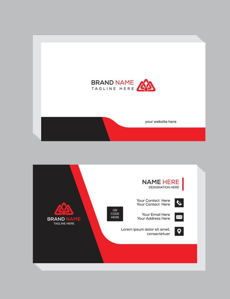 Corporate modern business card template red, white and black colors. Flat design vector abstract creative - Vector  illustration.
