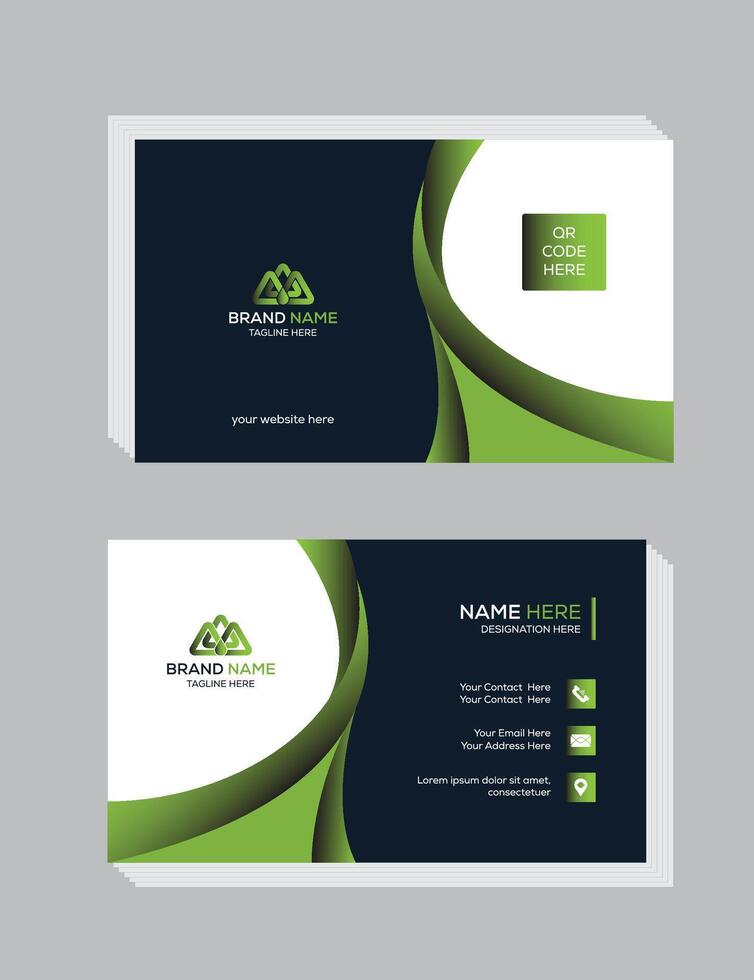 Double-sided creative and clean business card template. Portrait orientation. Horizontal layout. Vector illustration.