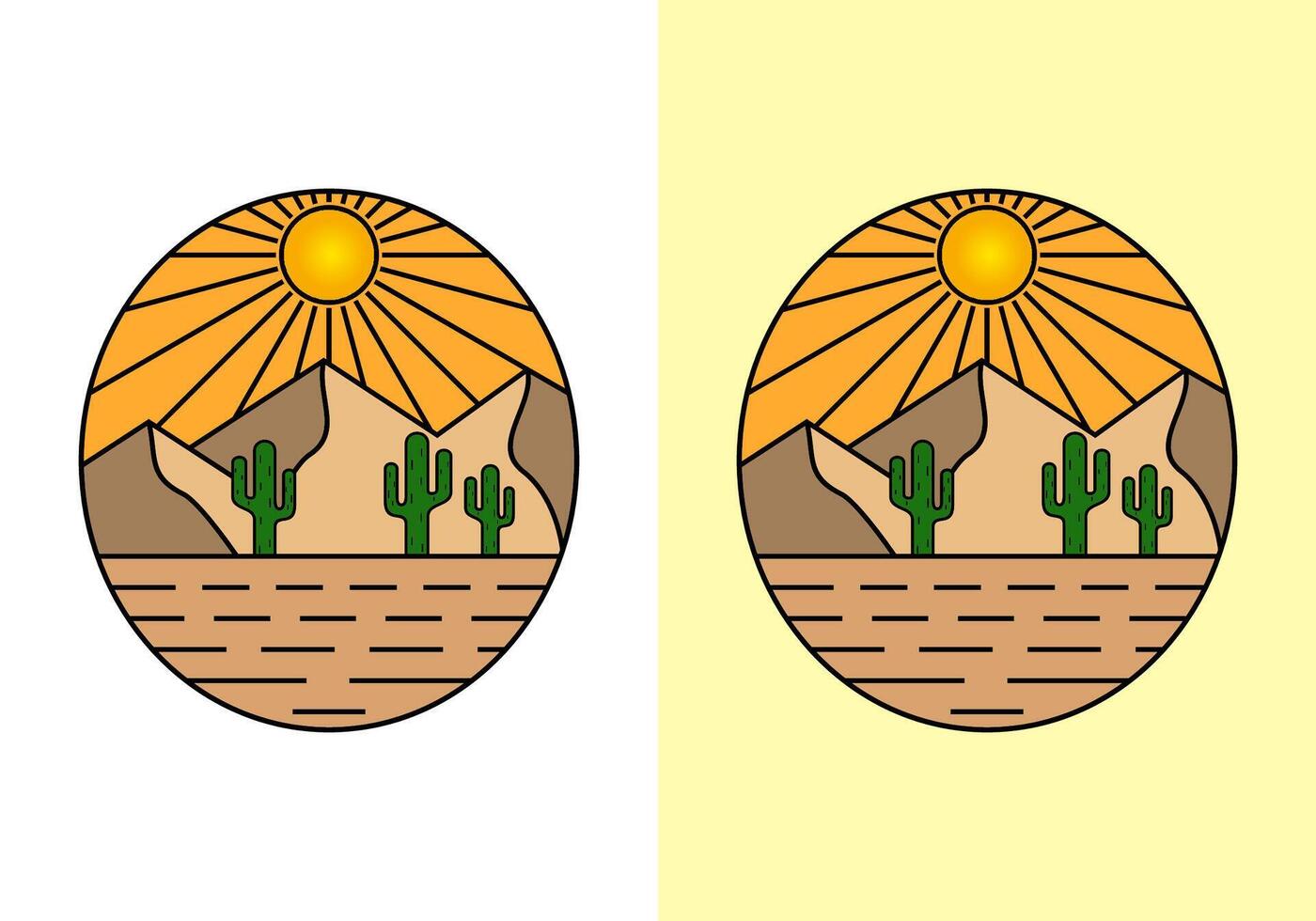 Vector illustration of desert mountains with cactus around them