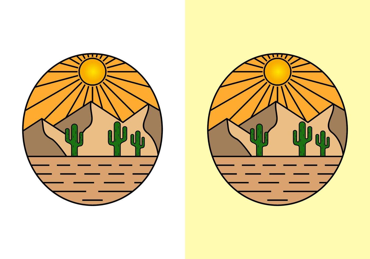 Vector illustration of desert mountains with cactus around them