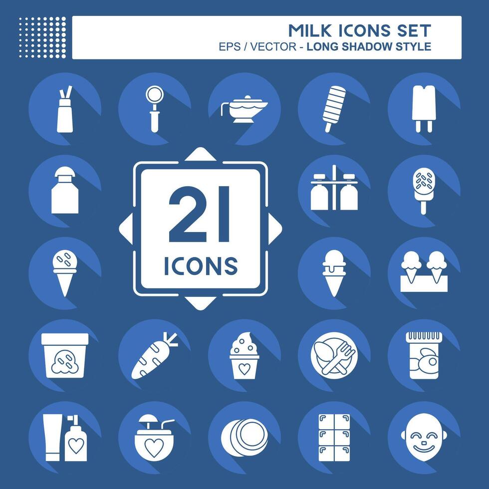 Icon Set Milk. related to Restaurant symbol. long shadow style. simple design editable. simple illustration vector
