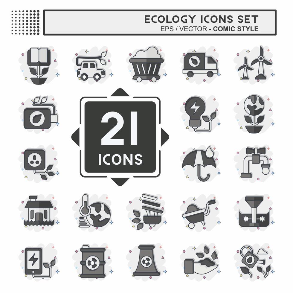 Icon Set Ecology. related to Education symbol. comic style. simple design editable. simple illustration vector