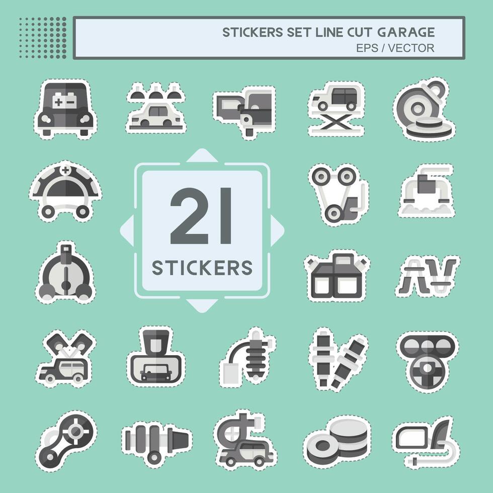 Sticker line cut Set Garage. related to Automotive symbol. simple design editable. simple illustration vector