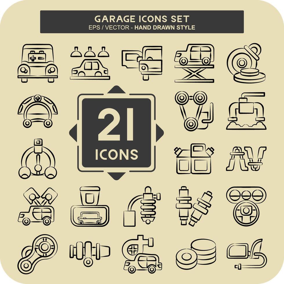 Icon Set Garage. related to Automotive symbol. hand drawn style. simple design editable. simple illustration vector