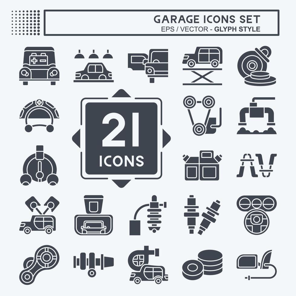 Icon Set Garage. related to Automotive symbol. glyph style. simple design editable. simple illustration vector