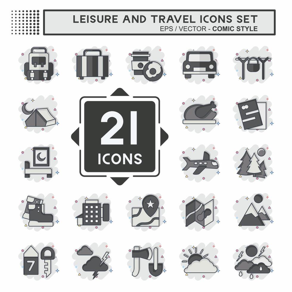 Icon Set Leisure and Travel. related to Holiday symbol. comic style. simple design illustration. vector