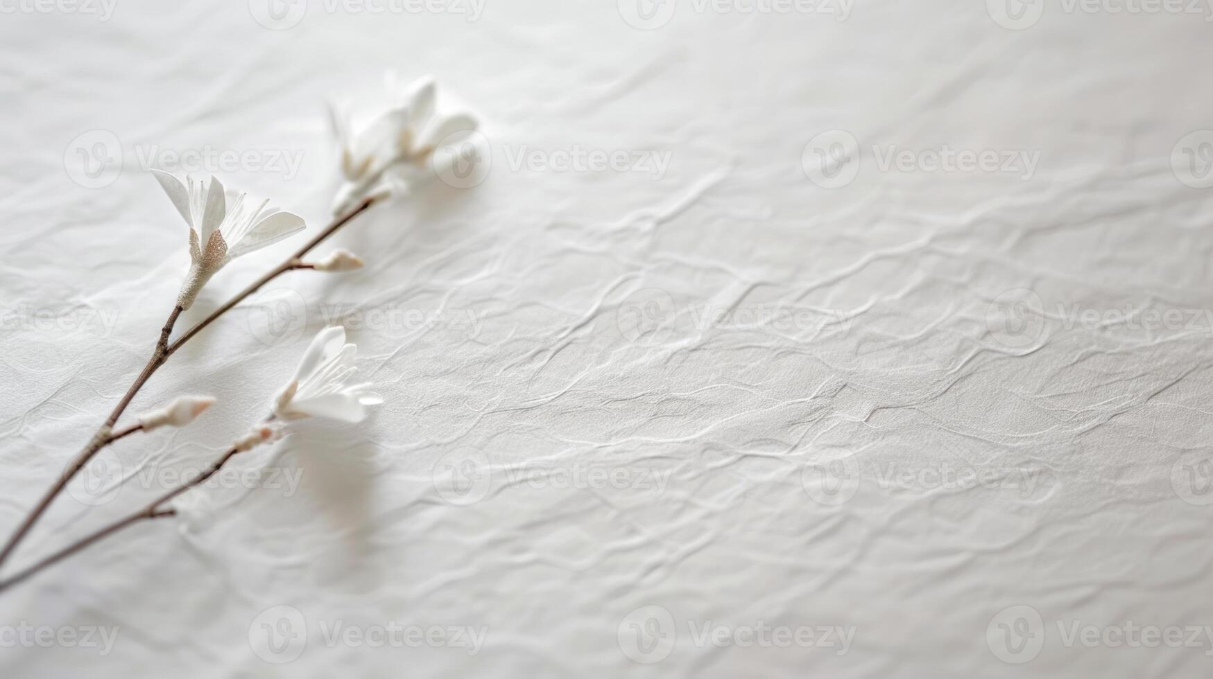 AI generated Close up of white washi paper with spring flowers. photo