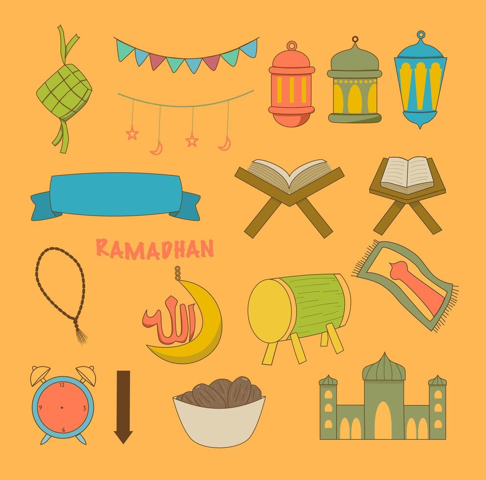 set of ramadhan doodle vector