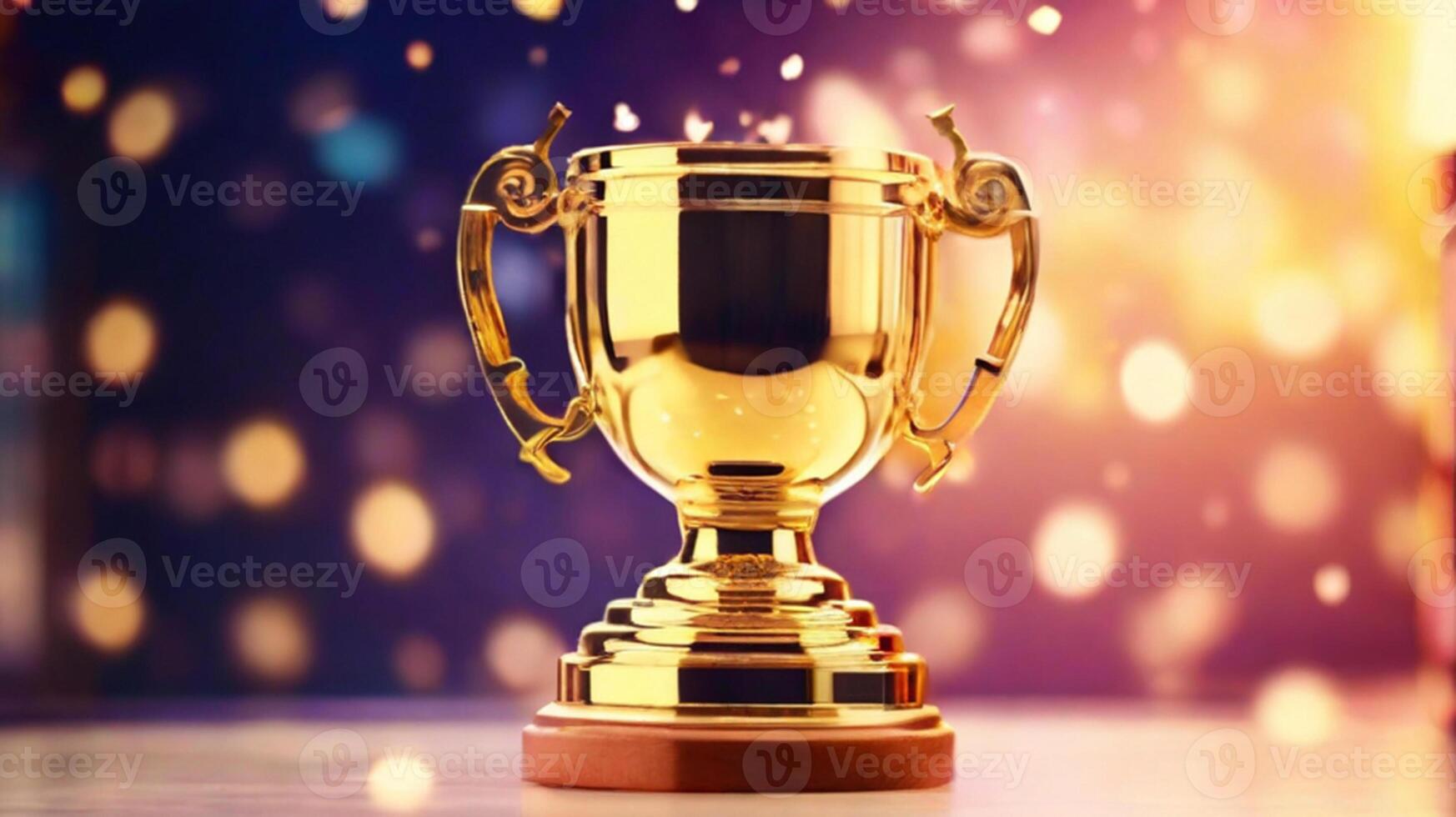 ai generado dorado taza premio premio trofeo para ganador campeón competencia Copiar espacio para texto en bokeh antecedentes foto