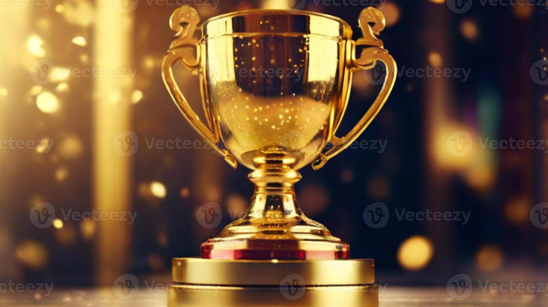 AI generated golden cup award prize trophy for winner champion competition copy space for text on bokeh background photo