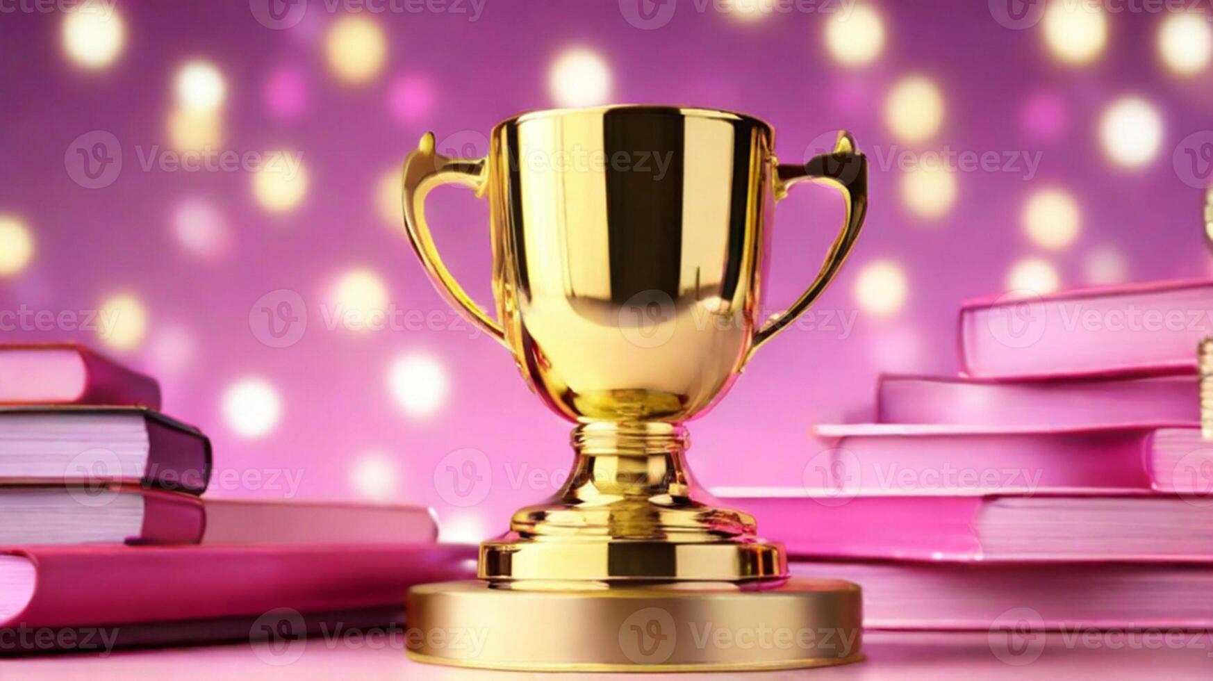 AI generated golden cup award prize trophy for winner champion competition copy space for text on bokeh background photo