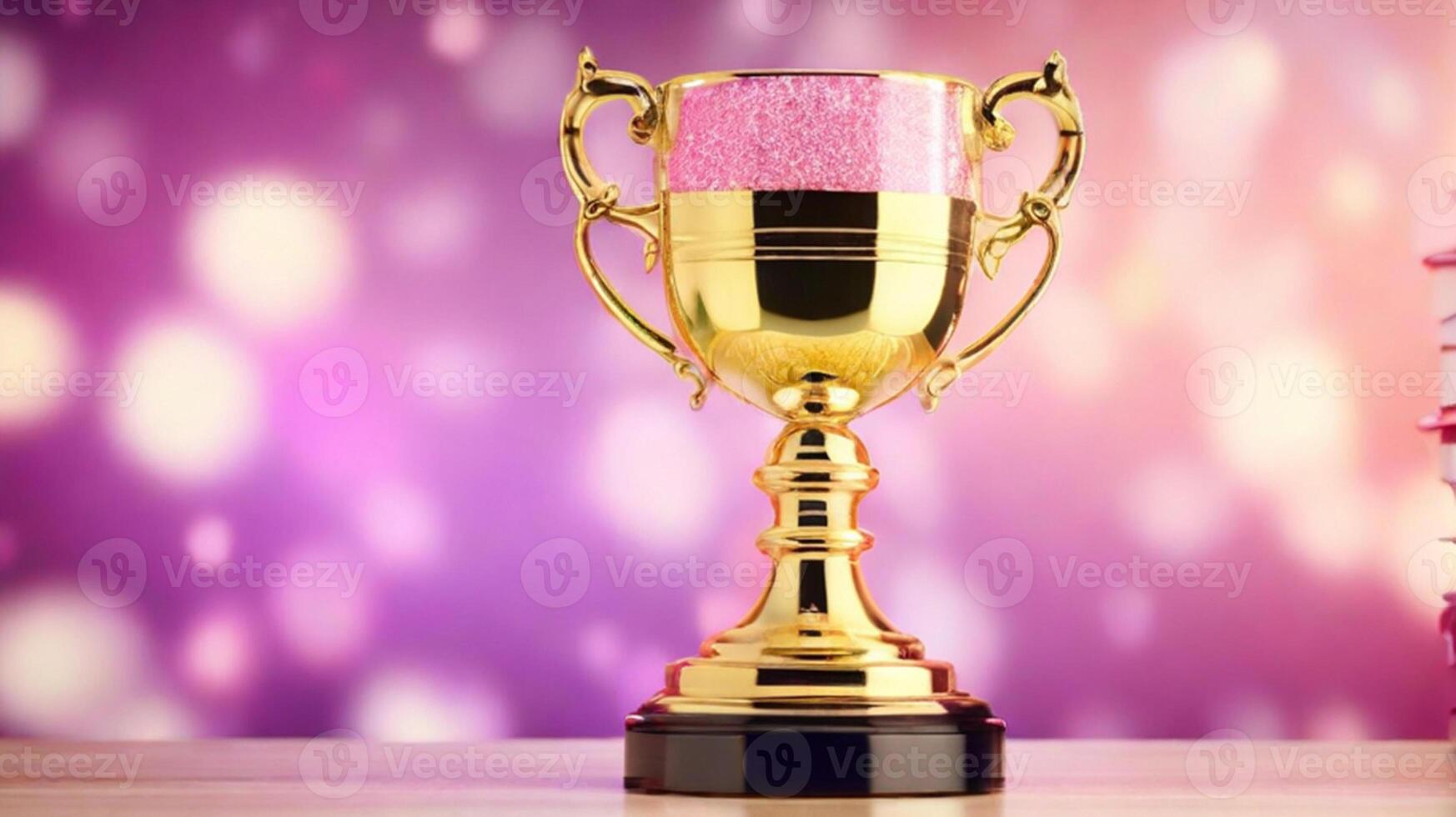 AI generated golden cup award prize trophy for winner champion competition copy space for text on bokeh background photo