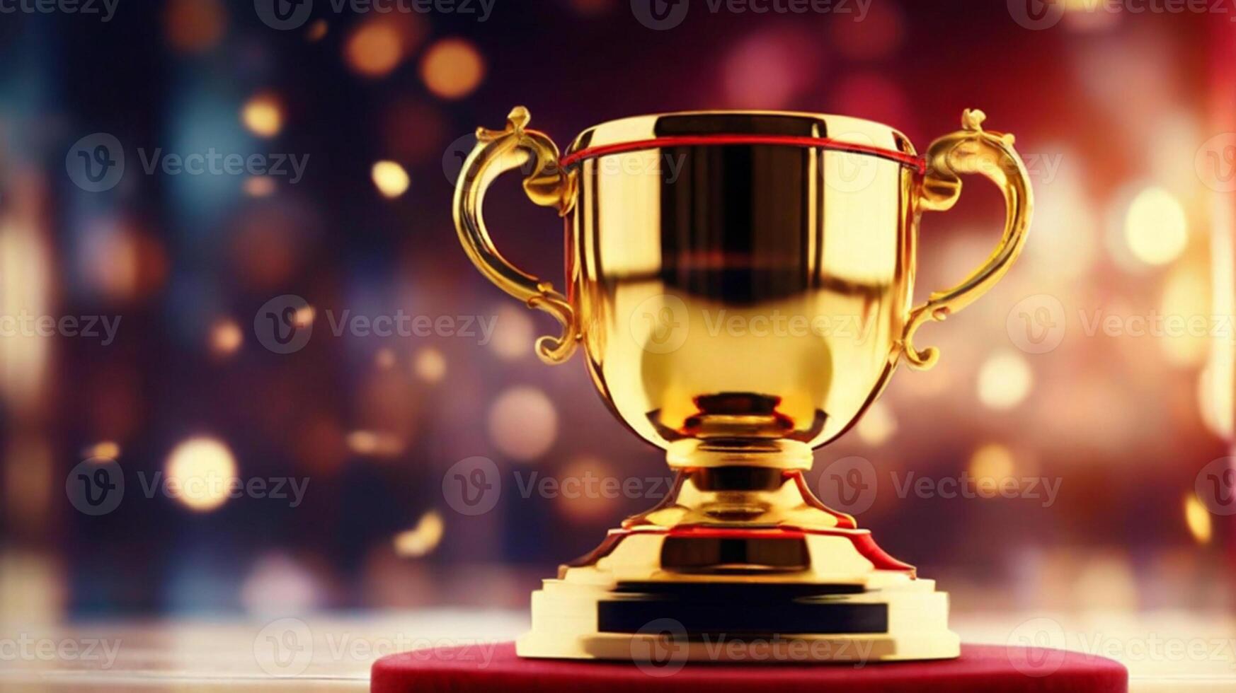 AI generated golden cup award prize trophy for winner champion competition copy space for text on bokeh background photo