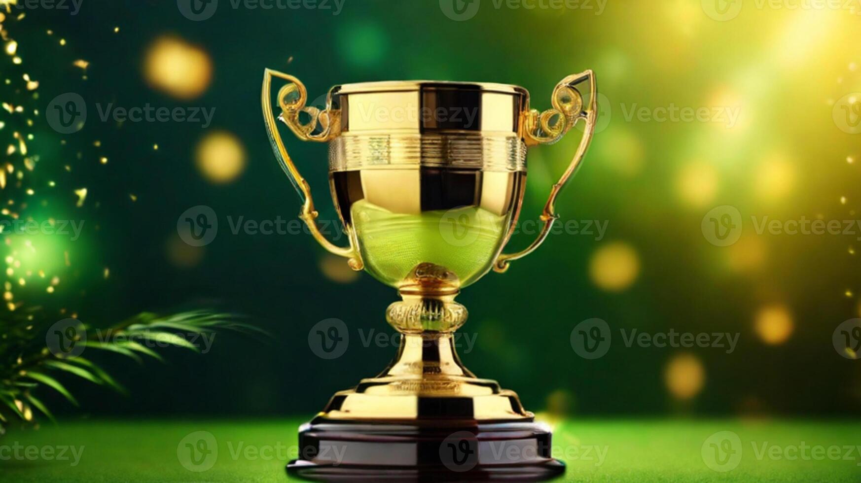 ai generado dorado taza premio premio trofeo para ganador campeón competencia Copiar espacio para texto en bokeh antecedentes foto