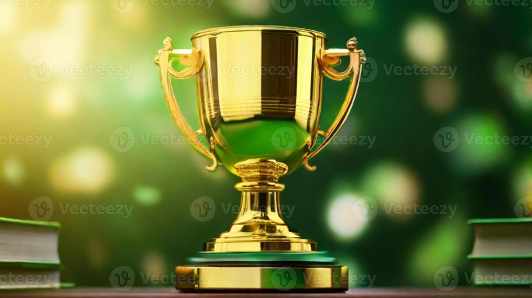 AI generated golden cup award prize trophy for winner champion competition copy space for text on bokeh background photo