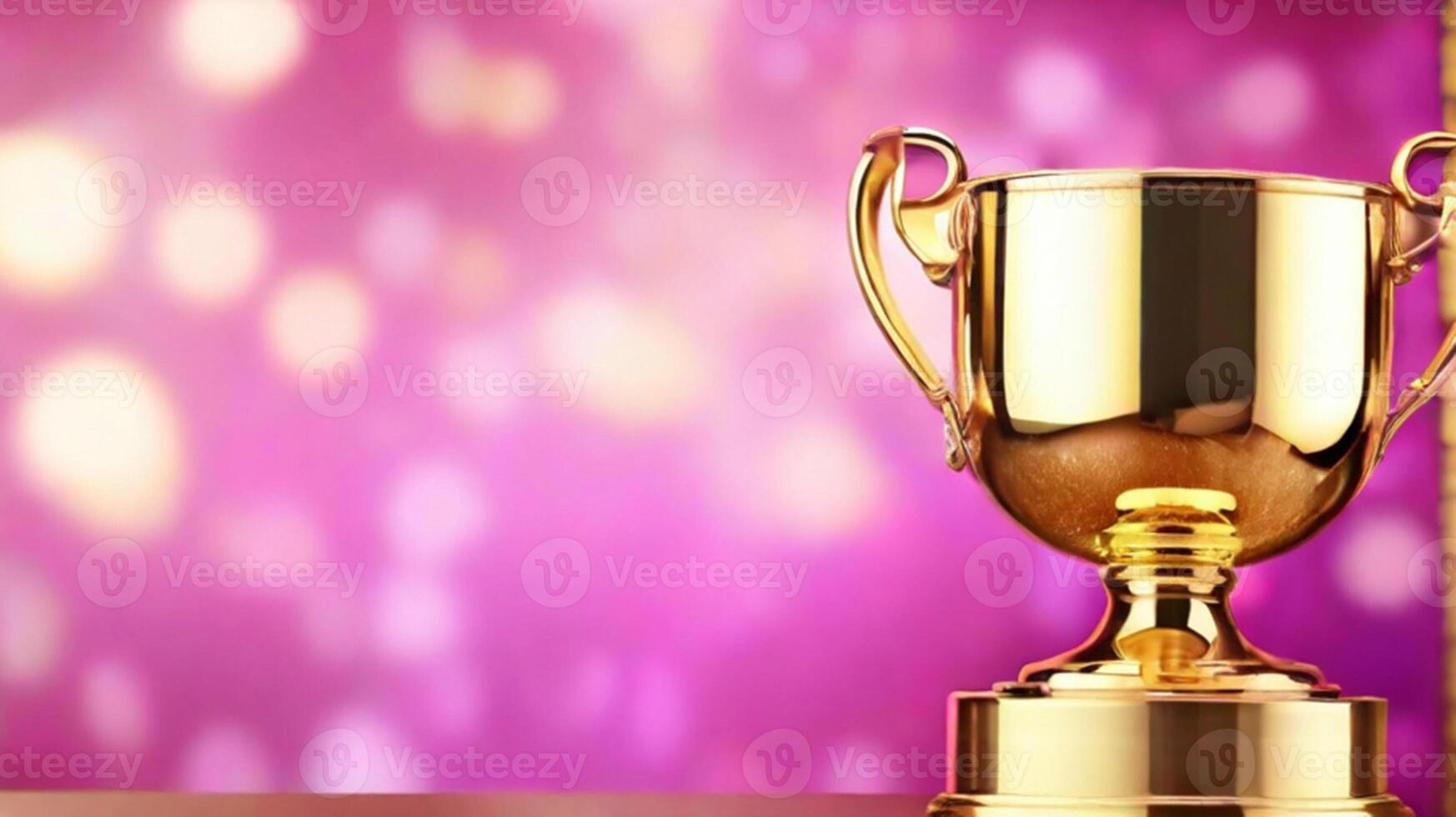 ai generado dorado taza premio premio trofeo para ganador campeón competencia Copiar espacio para texto en bokeh antecedentes foto