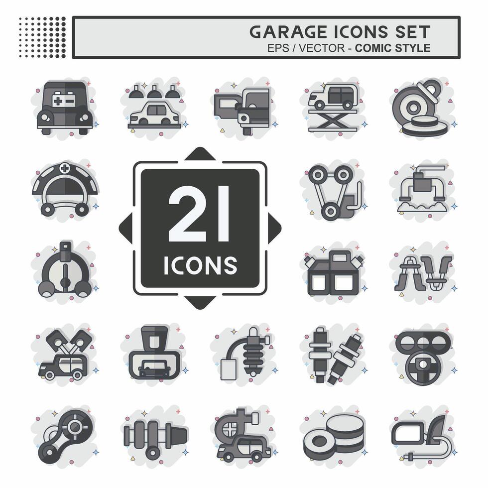 Icon Set Garage. related to Automotive symbol. comic style. simple design editable. simple illustration vector