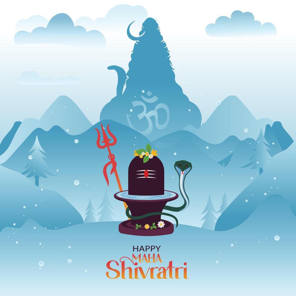 Maha Shivratri Celebration Post and Baackground with Lord Shiva Silhouette With Shiv Ling Vector Illustration