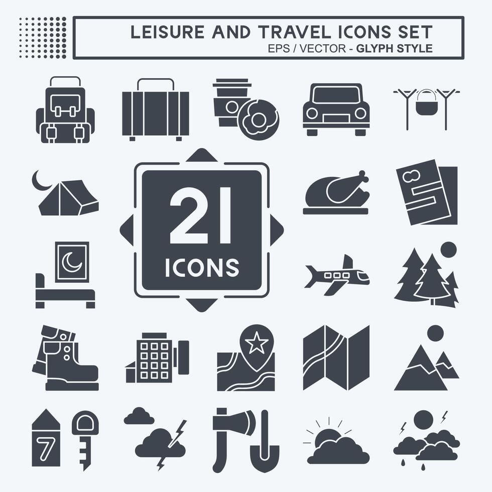 Icon Set Leisure and Travel. related to Holiday symbol. glyph style. simple design illustration. vector