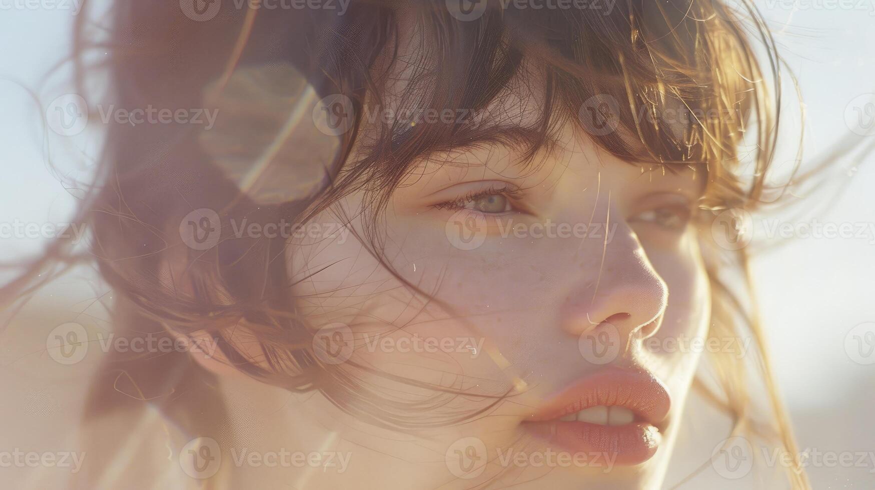 AI generated Captivating Beauty Close-Up Portrait of a Young Girl, Radiating Youthfulness and Grace. photo