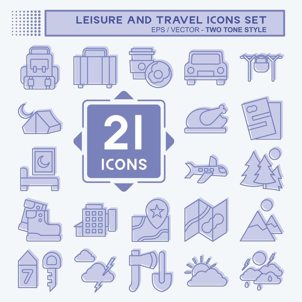 Icon Set Leisure and Travel. related to Holiday symbol. two tone style. simple design illustration. vector