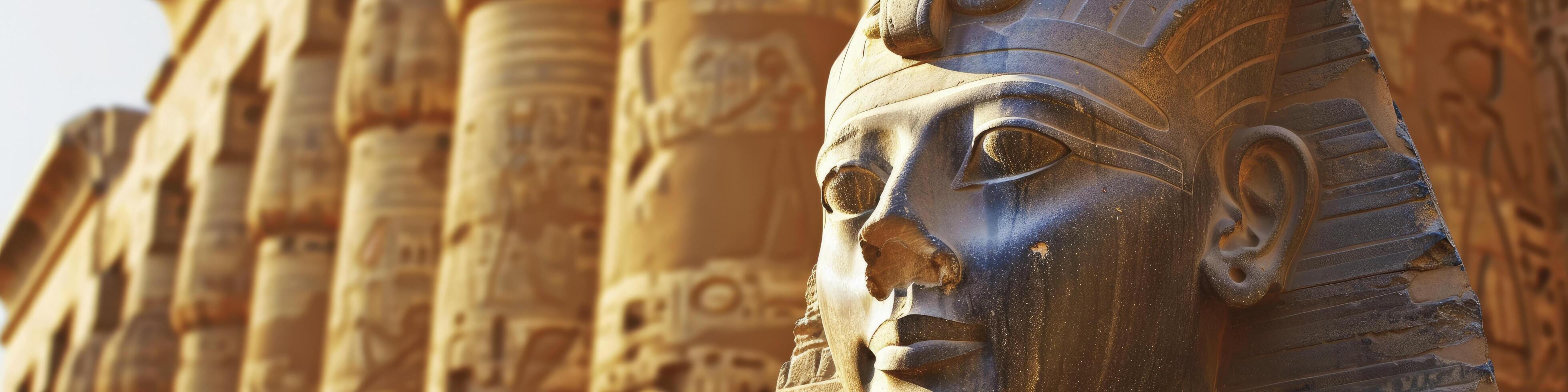 ai generado un estatua de un egipcio faraón situado fuera de templo en Egipto foto