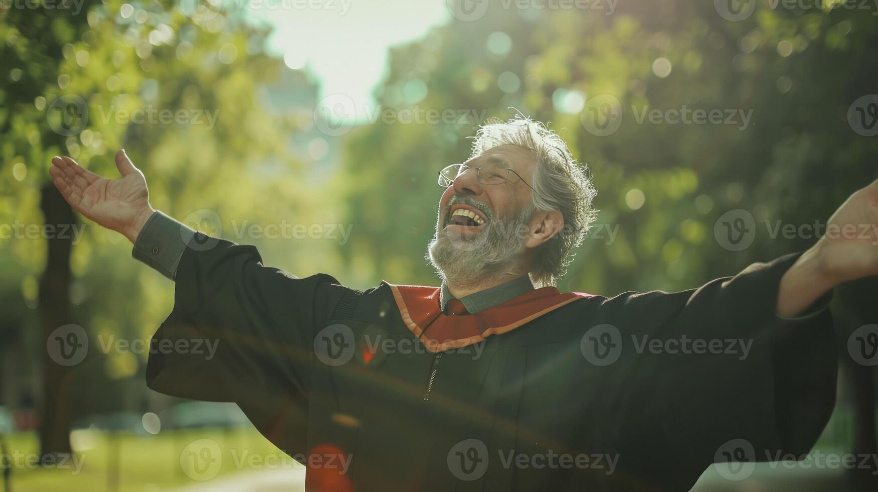 AI generated A Senior Man Celebrates His Graduation, Embracing the Achievement of Lifelong Learning and Personal Growth photo