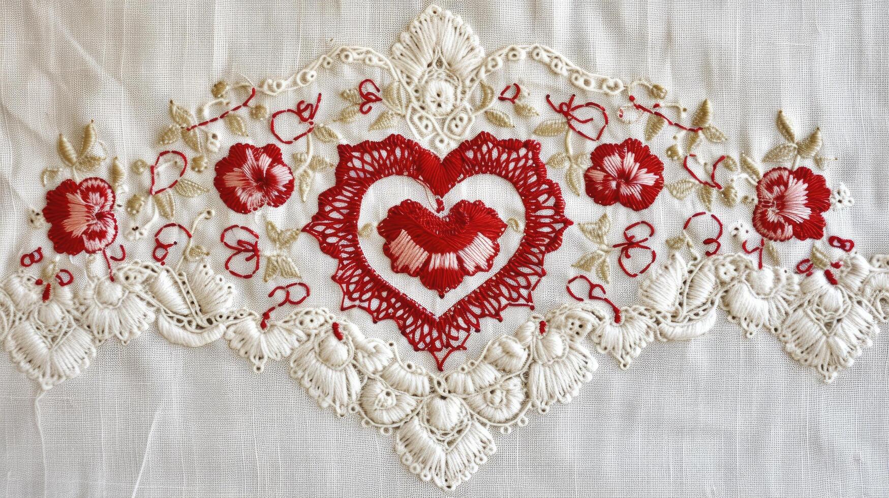 AI generated Close up view of red linen embroidery love icon photo