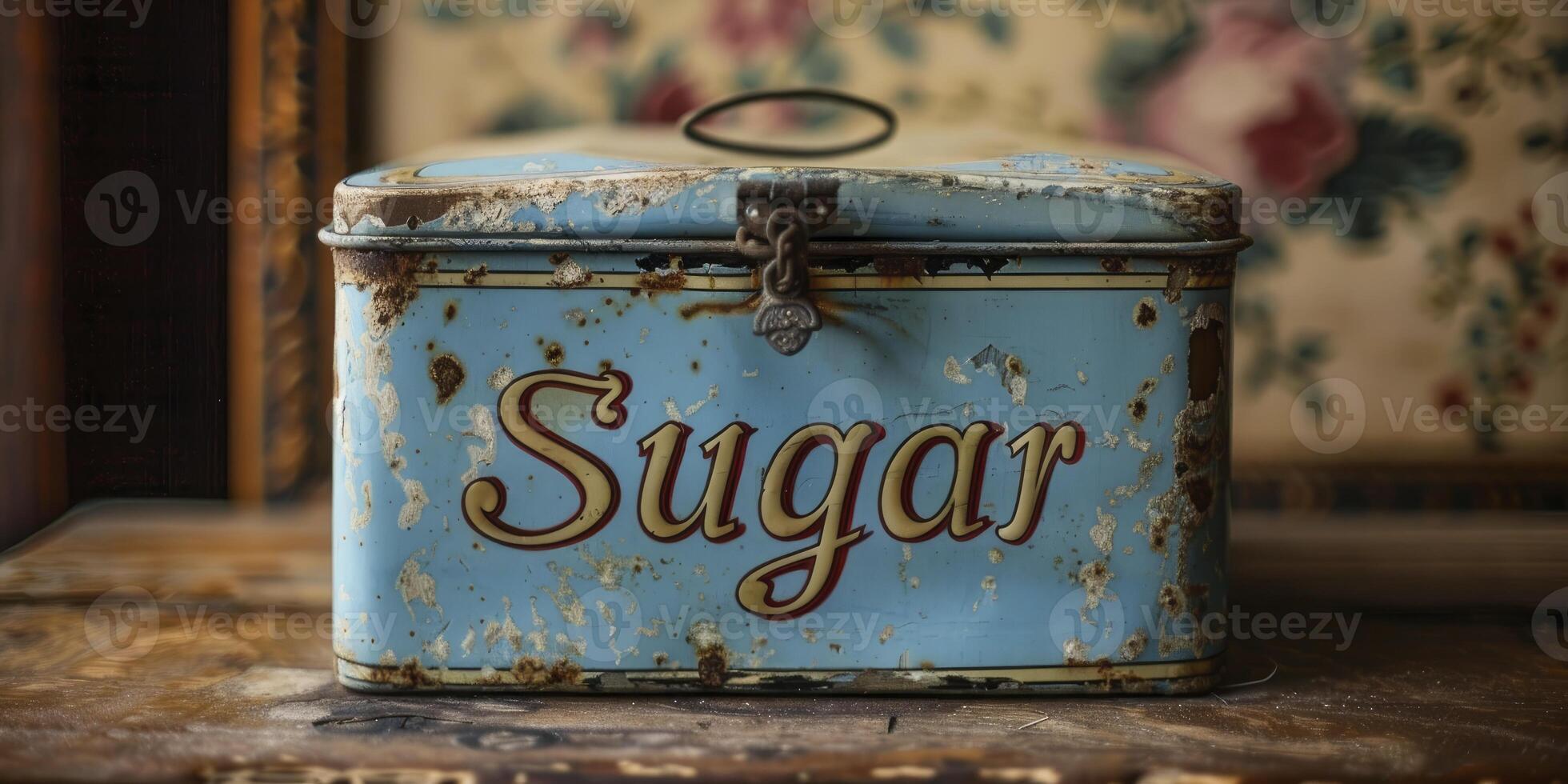 AI generated Reviving Tradition, Classic Tea Antique Tin Reimagined as Sugar Container photo