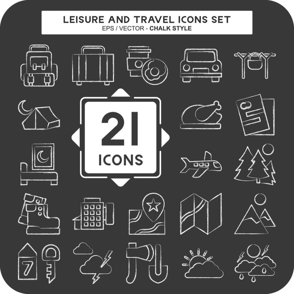 icono conjunto ocio y viajar. relacionado a fiesta símbolo. tiza estilo. sencillo diseño ilustración. vector