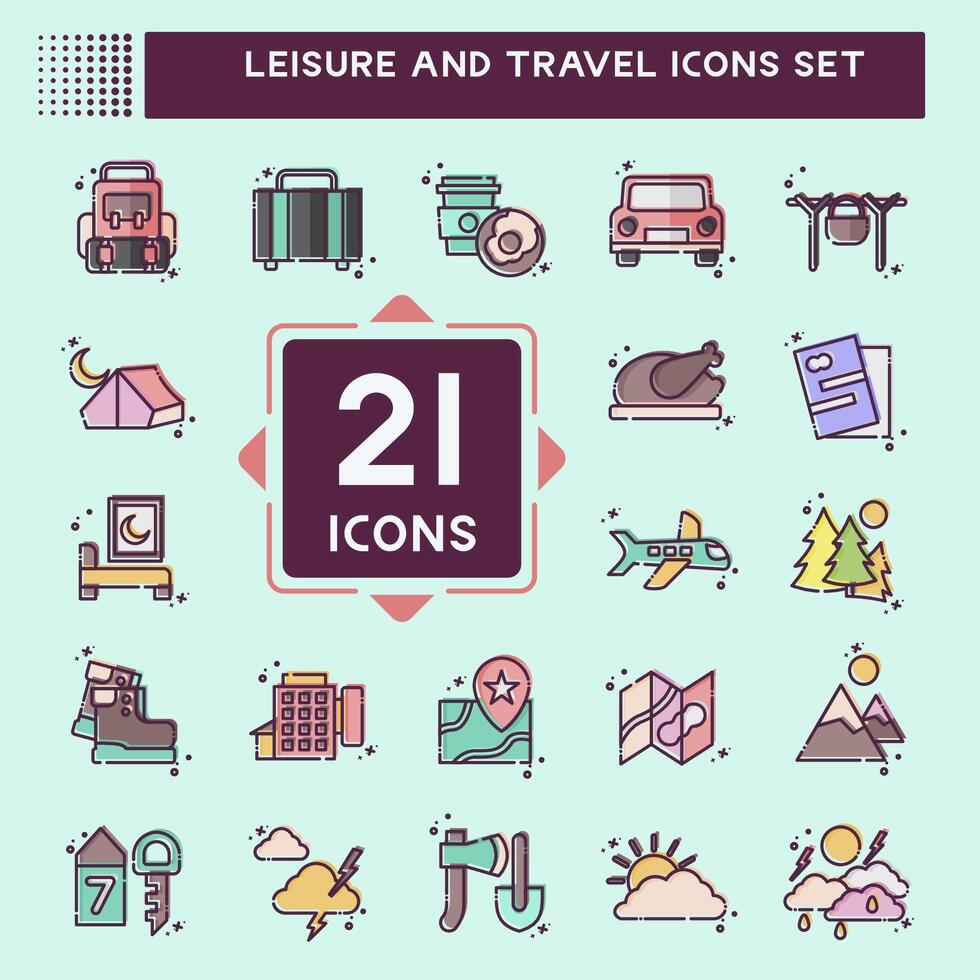Icon Set Leisure and Travel. related to Holiday symbol. MBE style. simple design illustration. vector