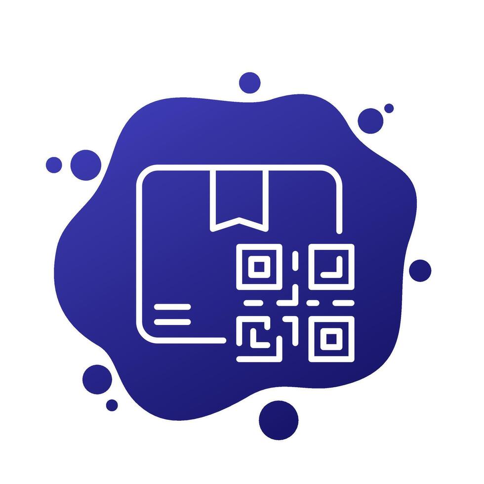 package, box with QR code icon, line vector