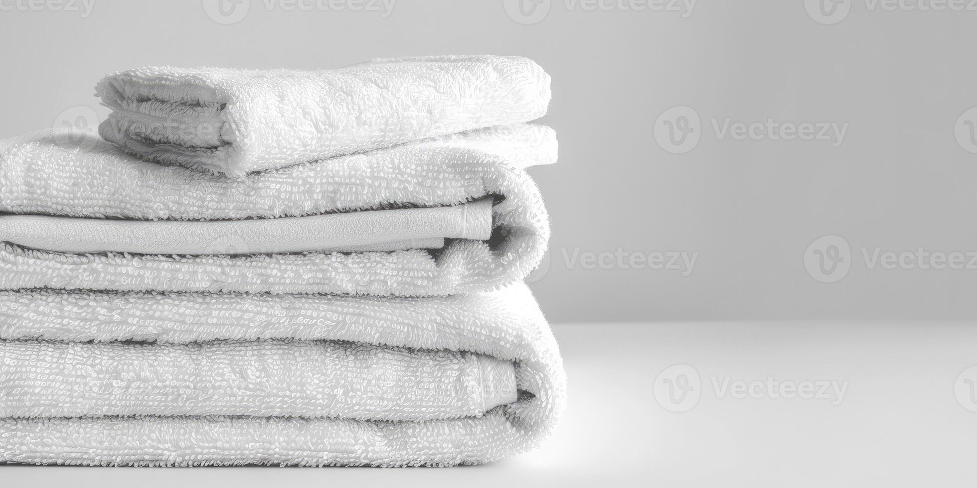 AI generated Simple Stack of Crisp, Folded White Towels Against a Pure White Background. photo