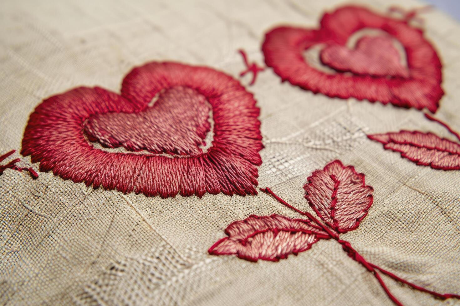 AI generated Close up view of red linen embroidery love icon photo