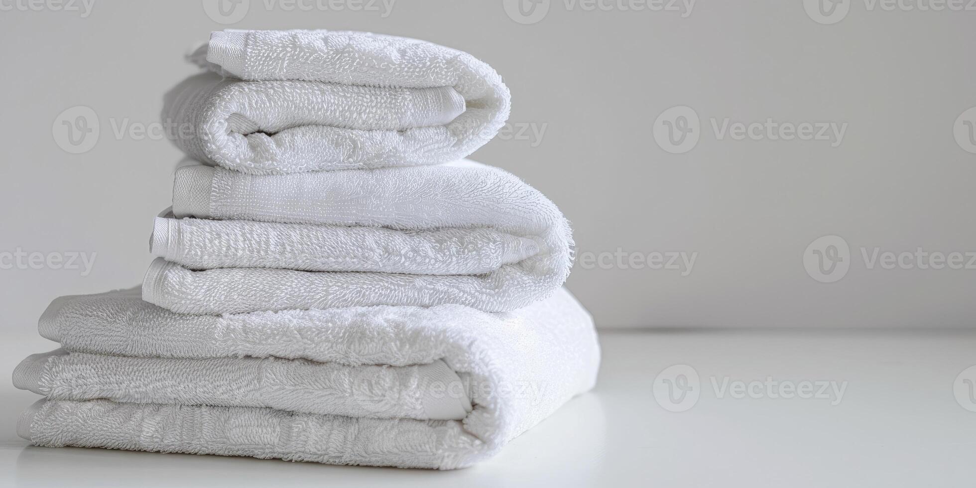 AI generated Simple Stack of Crisp, Folded White Towels Against a Pure White Background. photo