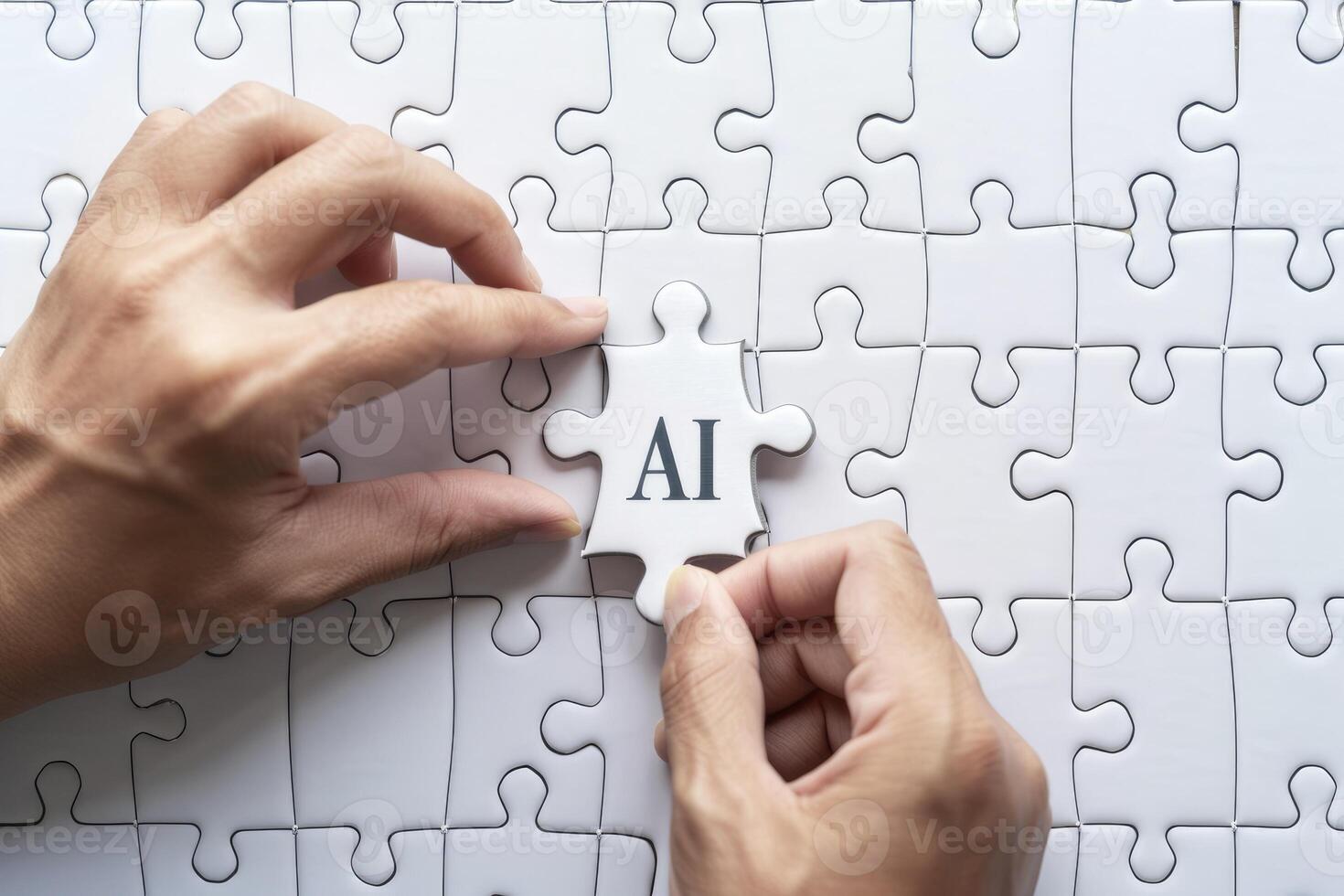AI generated Close Up of a hand holding a puzzle piece with text AI photo
