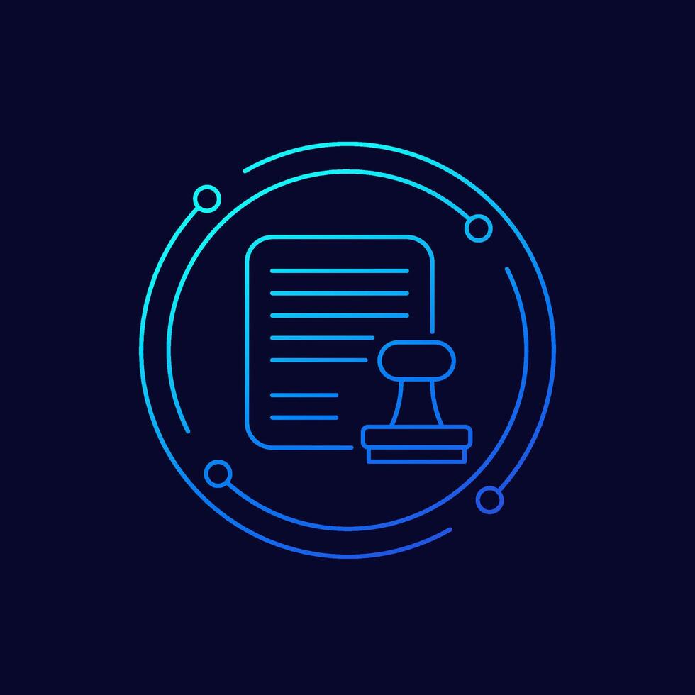 notary icon, stamp and document linear design vector