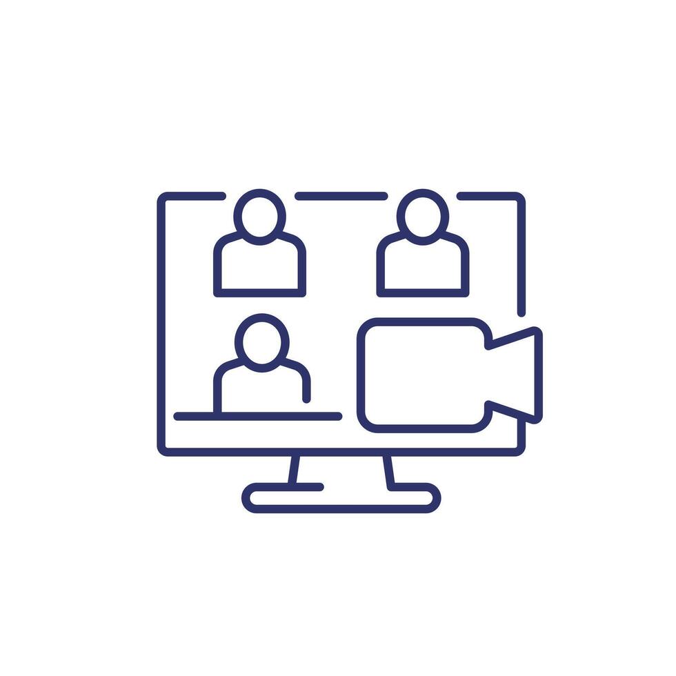 group video call icon on white, line design vector