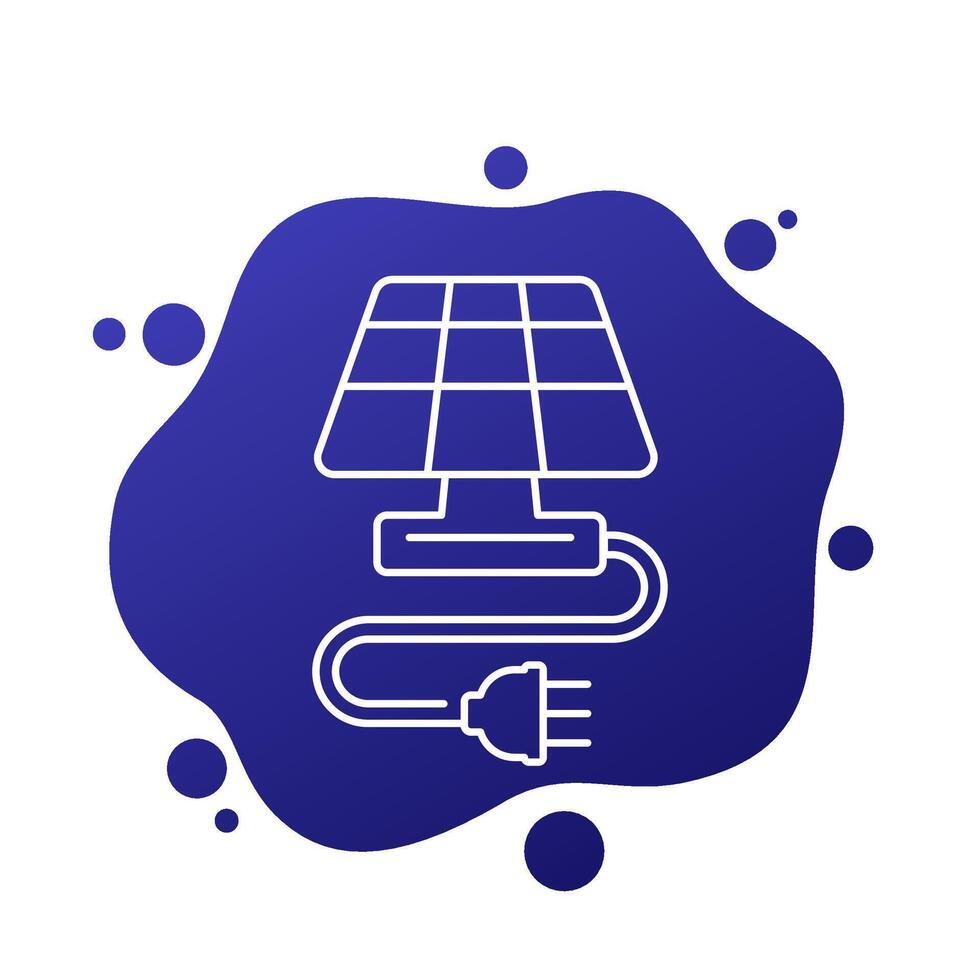 solar panel line vector icon with an electric plug