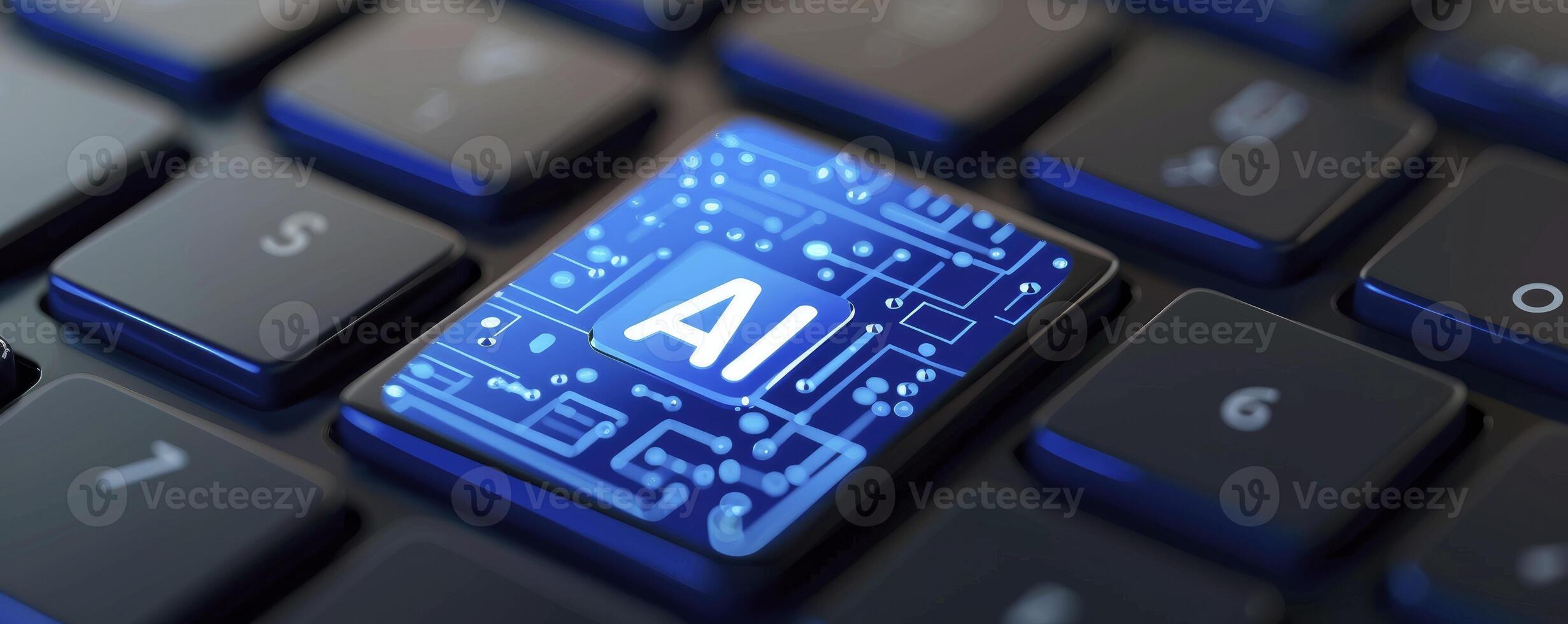 AI generated Capturing the Essence, Macro Photography of the Blue AI Key, Symbolizing the Integration of Artificial Intelligence into Modern Digital Interactions photo