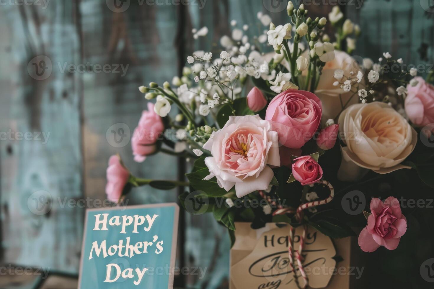 AI generated Flowers with the text Happy Mothers Day photo