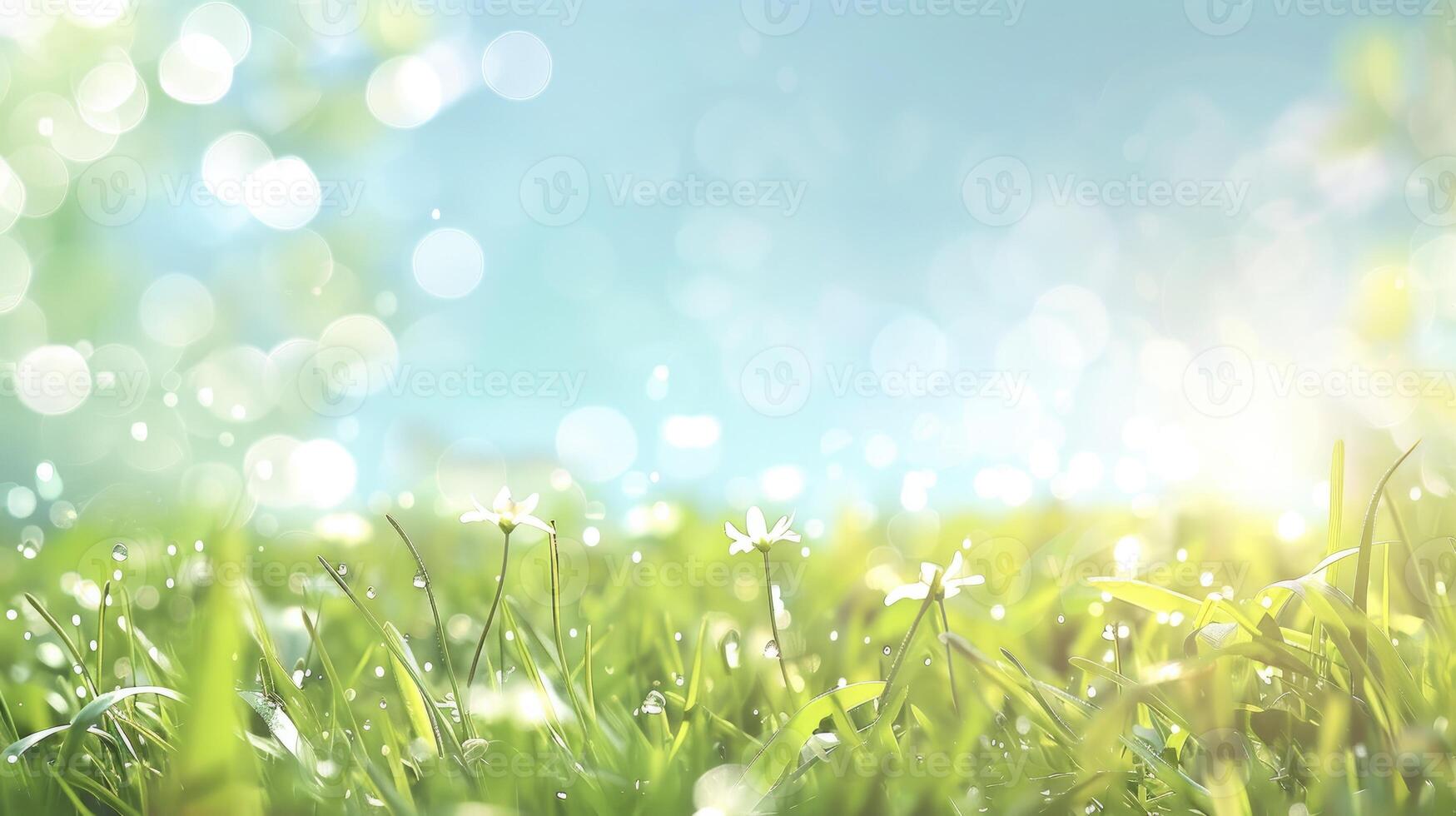 AI generated Beautiful spring green grass on bokeh background photo