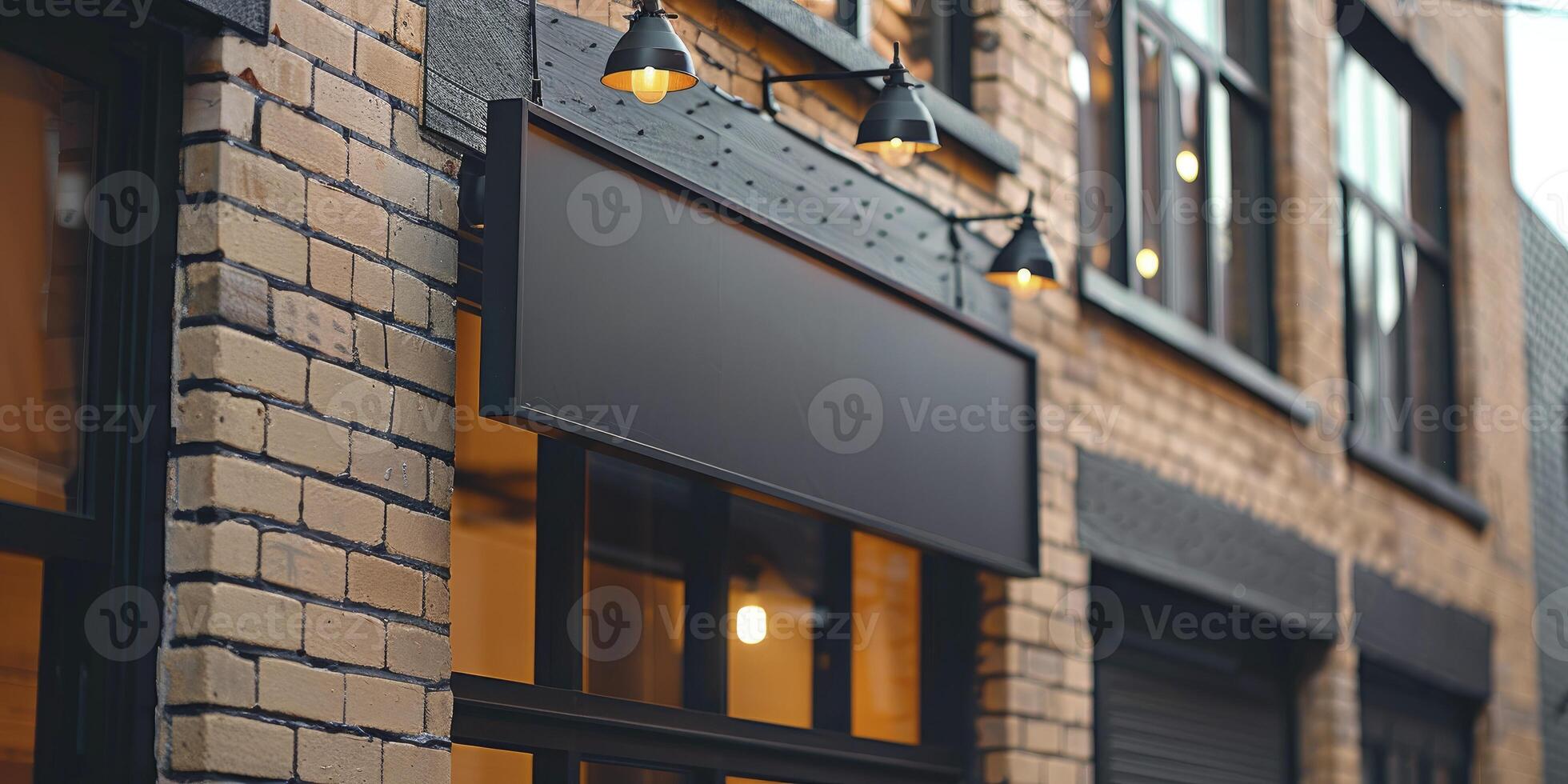 AI generated Modern Close-Up of the Vertical Sign Atop a New Restaurant, Signifying Contemporary Style and Culinary Excellence. photo