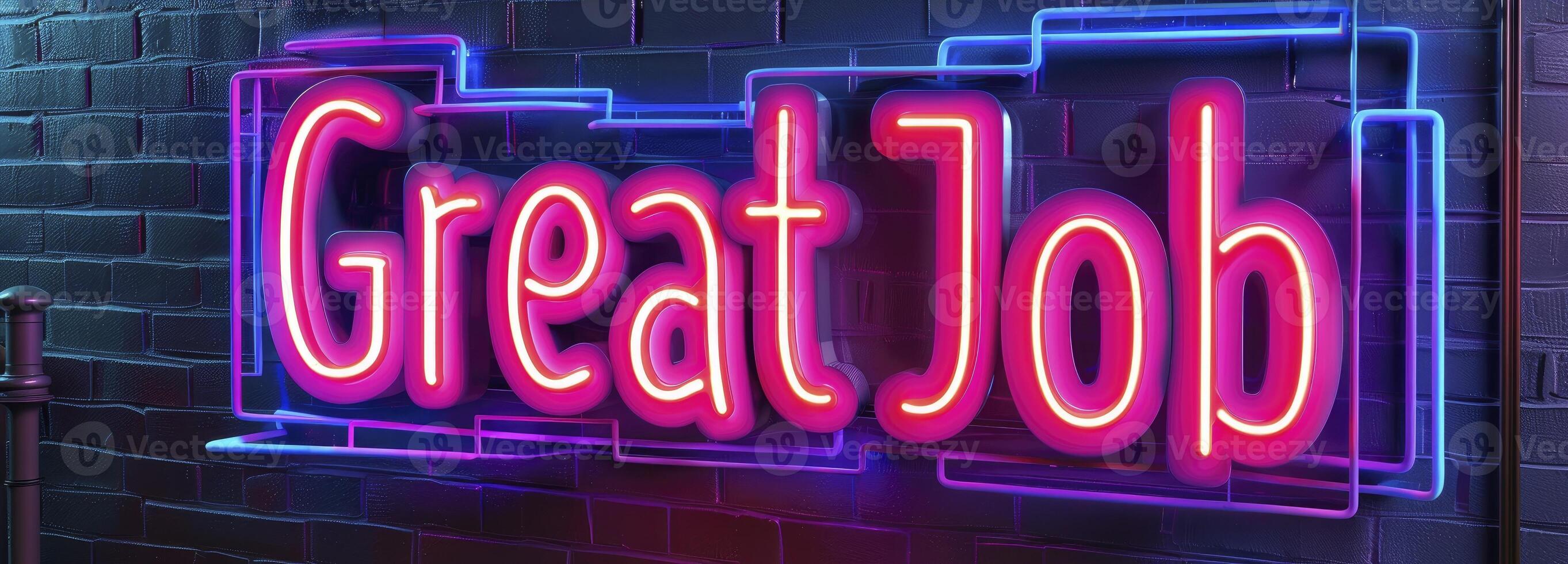 AI generated Great Job in dazzling neon lettering, a glowing testament to praise for exemplary work done photo