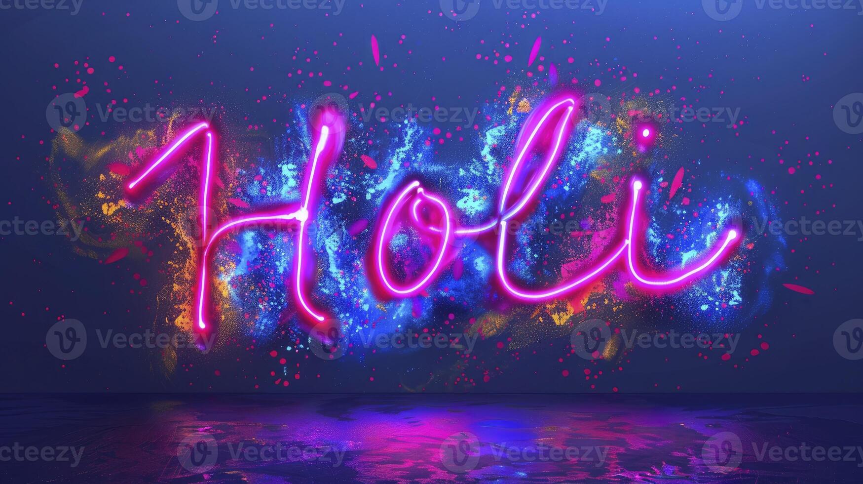AI generated Colorful neon text Holi, Happy Holi day concept photo