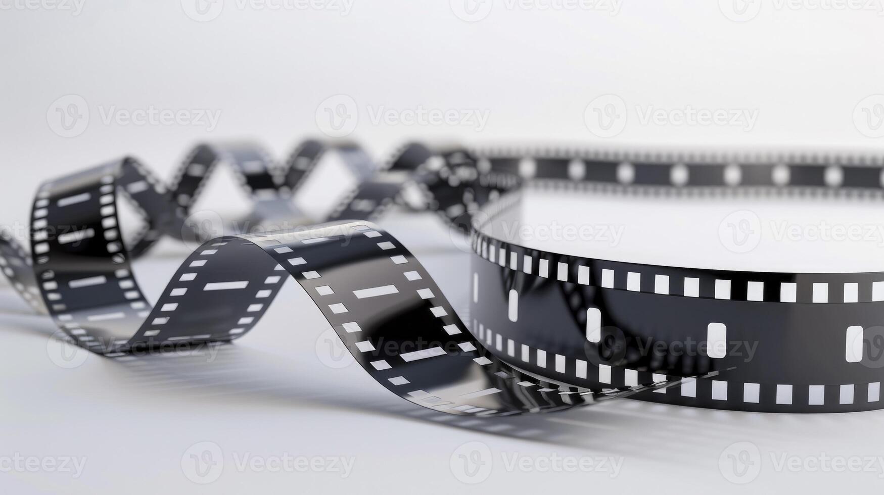 AI generated Vintage Charm. 35mm Film Strip Resting on a Clean White Background, Each Frame Meticulously Rendered for Nostalgic Appeal. photo