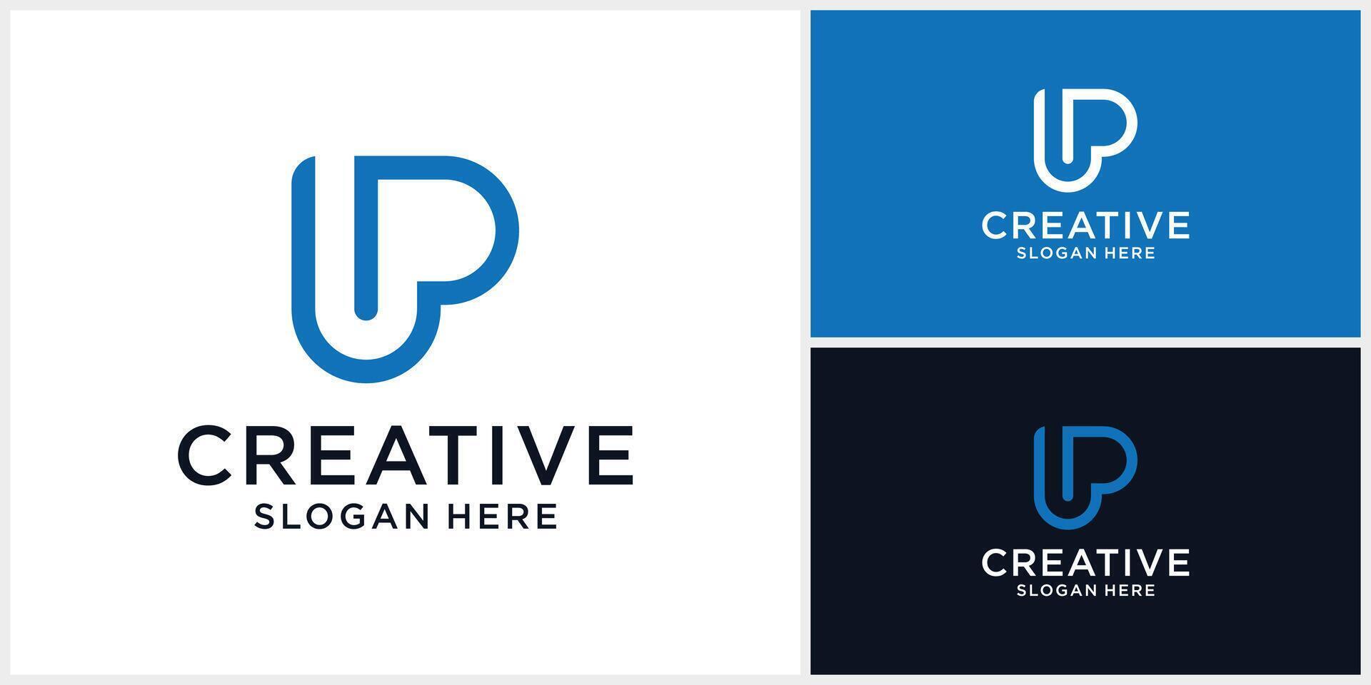 Initial letter U P logo design template with liner style vector