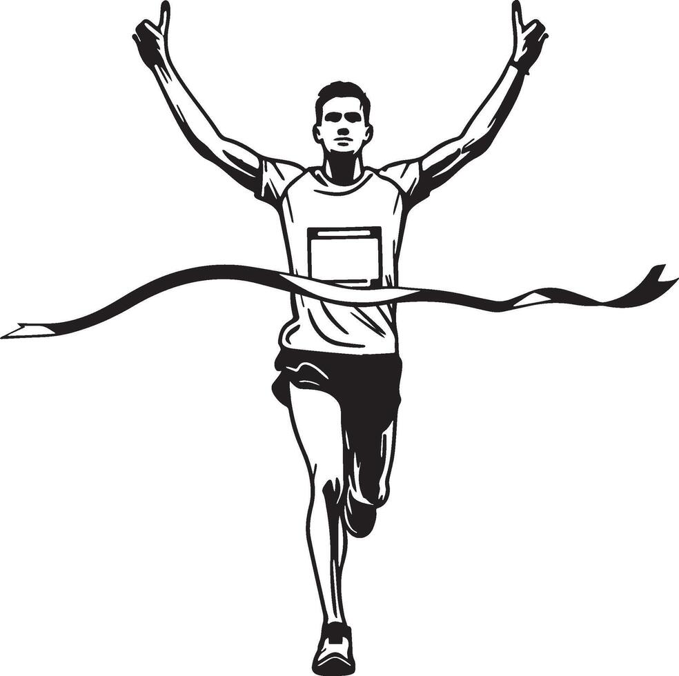 Male Athlete Winner Reach Finish. vector