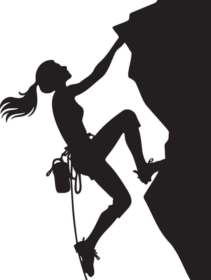 Female Rock Climber Silhouette. vector