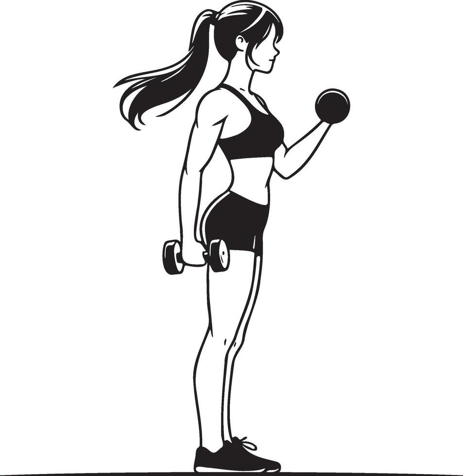 Woman Do Workouts with Dumbbells. vector
